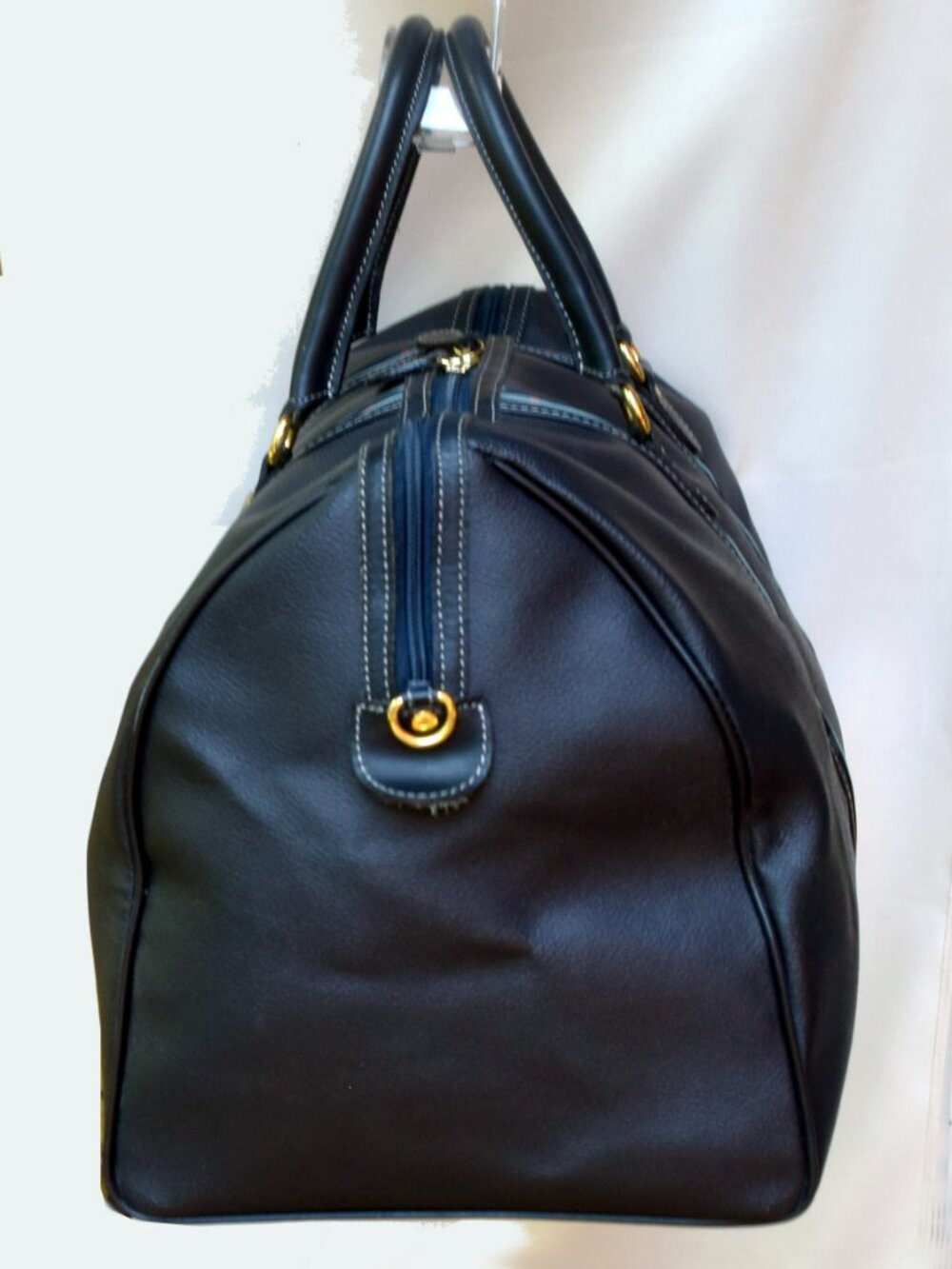 Vintage Burberrys Midnight Navy Leather Boston Duffel Travel Bag - Picture 8 of 13
